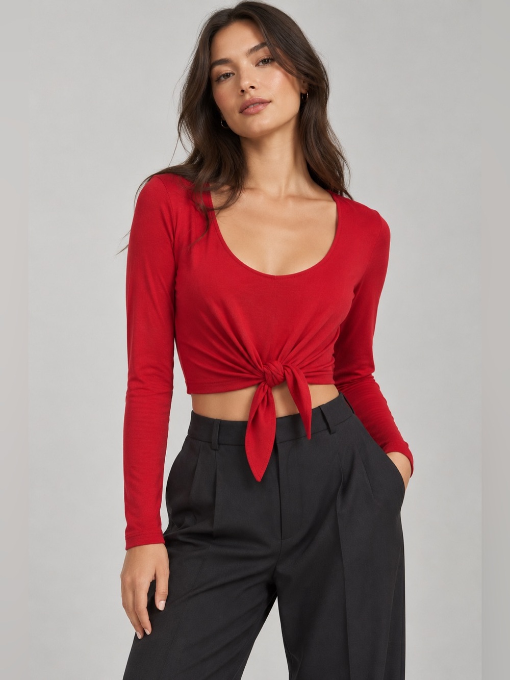 Aritzia Babaton Jeronimo Cropped Long Sleeve In Red